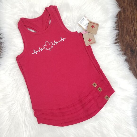 Canadiana NEW Red Sleeveless Maple Leaf Heartbeat 100% Cotton Graphic Tank NWT - Picture 3 of 9